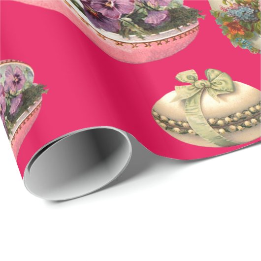 PAASEIEREN, BLOEMEN, WITTE DUIVEN IN ROZE FUCHSIA CADEAUPAPIER (Rol Hoek)