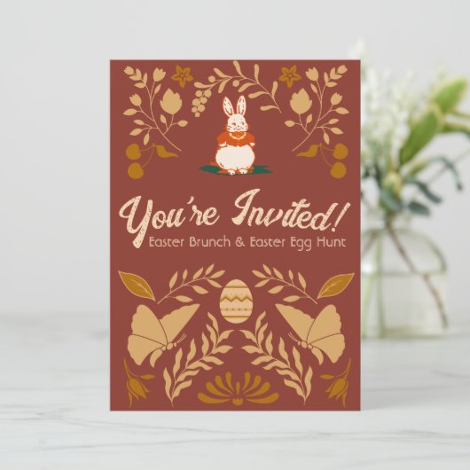 paaseieren Brunch en Egg Hunt uitnodiging (Staand voorkant)