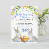 Paaseieren, Bunnies, Spring Flowers Blue Brunch Kaart (Staand voorkant)