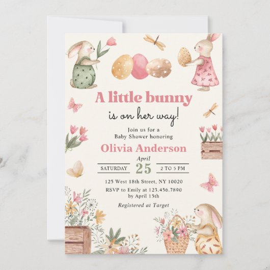 Paaseieren Bunny Baby Meisje Douche Kaart (Voorkant)