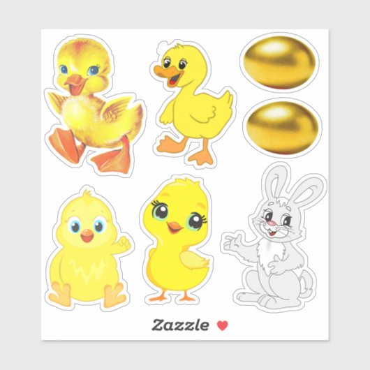 Paaseieren, Bunny, Ducklings en Kippen Sticker (Vel)