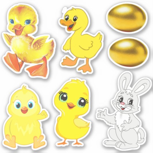 Paaseieren, Bunny, Ducklings en Kippen Sticker (Voorkant)