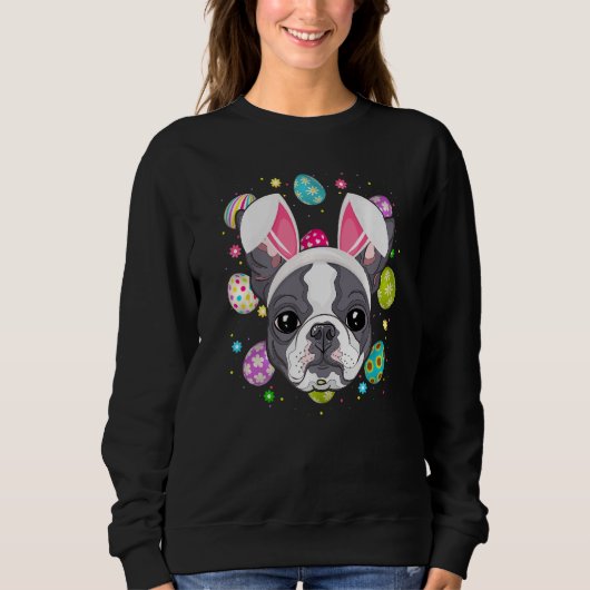 Paaseieren Bunny Ear Boston Terrier Dog in het oos Trui (Voorkant)