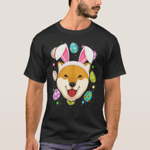Paaseieren bunny Ear Shiba Inu Dog Face Easter Su T-shirt