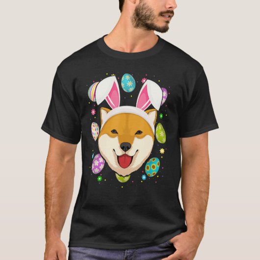 Paaseieren bunny Ear Shiba Inu Dog Face Easter Su T-shirt (Voorkant)