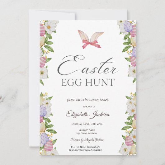 Paaseieren Bunny Ears Bloemen Brunch & Bubbly Kaart (Voorkant)