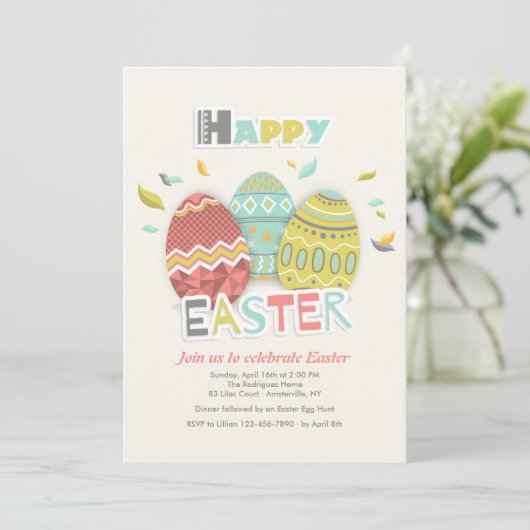 Paaseieren drie uitnodiging (Staand voorkant)