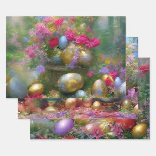 Paaseieren en bloemen. 002 Papier voor onmiddellij Inpakpapier Vel