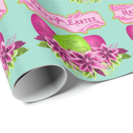 Paaseieren en bloemen Gelukkig Pasen Cadeaupapier