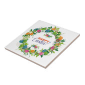 Paaseieren en bloemen krans tegeltje (Zijkant)