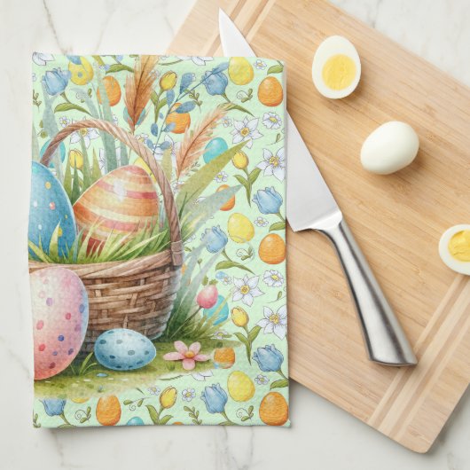 Paaseieren en -bloemen theedoek (Quarter Fold)