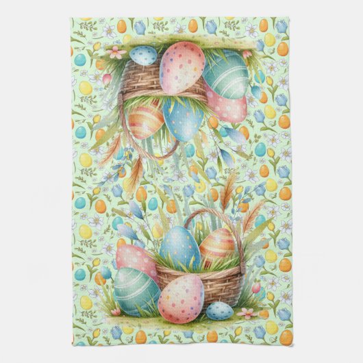 Paaseieren en -bloemen theedoek (Verticaal)