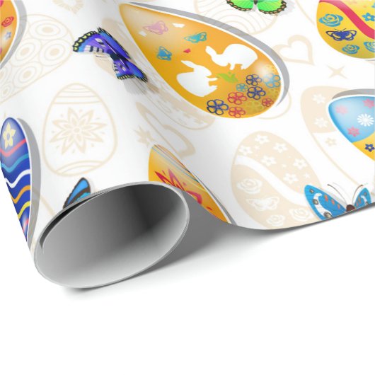 Paaseieren en botervliegen cadeaupapier (Rol Hoek)