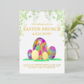 Paaseieren en Brunch Waterverf Gold Folie Uitnodiging (Staand Voorkant)