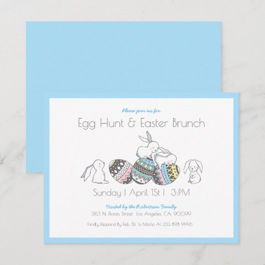 Paaseieren en -bundels Eiershunt/Brunch Invite (Voorkant / Achterkant)