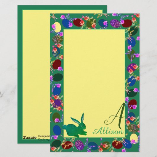Paaseieren en bunny Monogram Briefpapier (Voorkant / Achterkant)