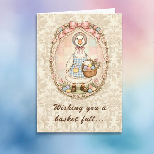 Paaseieren en Cute Goose in Vintage Kleding Kaart