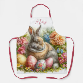 Paaseieren en feestelijke konijnenprint overal schort