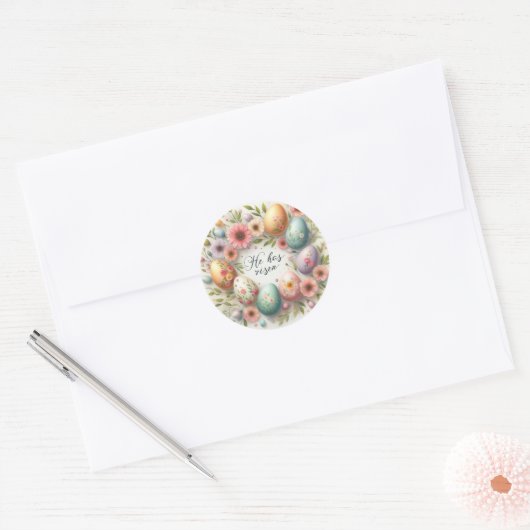Paaseieren en gebladerte ronde sticker (Envelop)