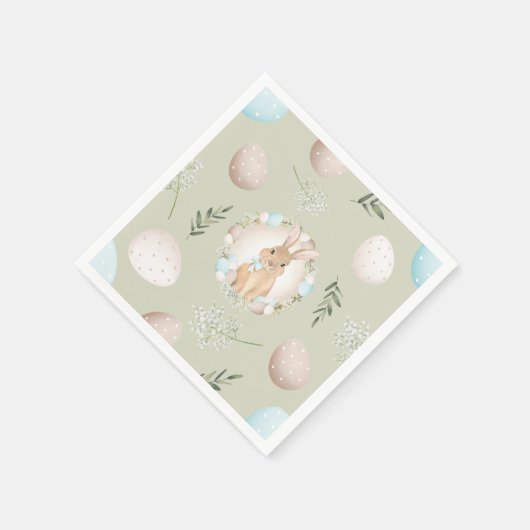Paaseieren en konijnenveer Beige Groene Pastel Servet (Hoek)