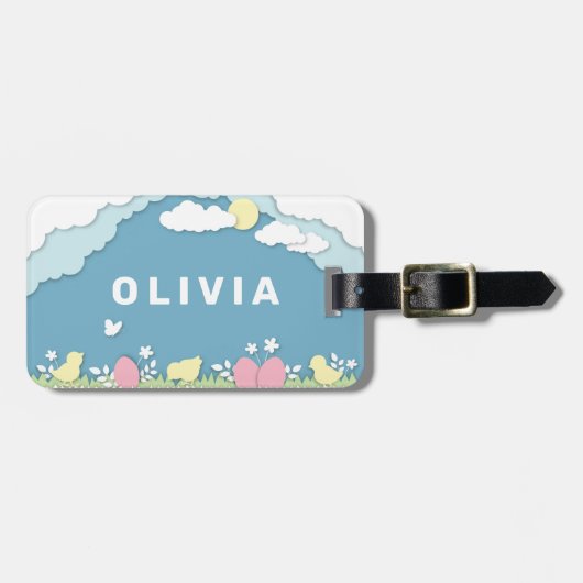 Paaseieren en kuikens in de natuur van het voorjaa bagagelabel (Voorkant horizontaal)