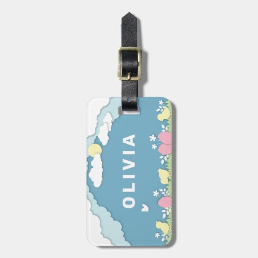 Paaseieren en kuikens in de natuur van het voorjaa bagagelabel (Voorkant verticaal)