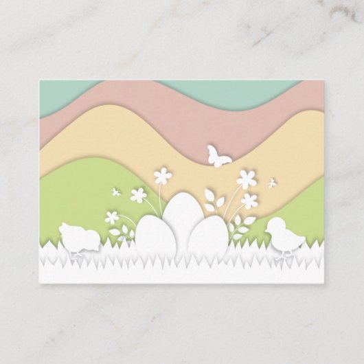 Paaseieren en kuikens pastel bloemige natuur plaatskaartje (Achterkant)