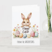 Paaseieren en schattig konijntje op de achtergrond feestdagen kaart (Voorkant)