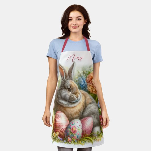 Paaseieren en Vakantie Konijn Print All Over Schort (Gedragen)