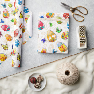 Paaseieren en vlinders cadeaupapier