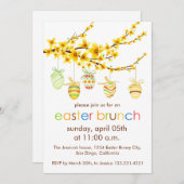 Paaseieren, Forsythia Branch Paasuitnodiging Kaart (Voorkant / Achterkant)