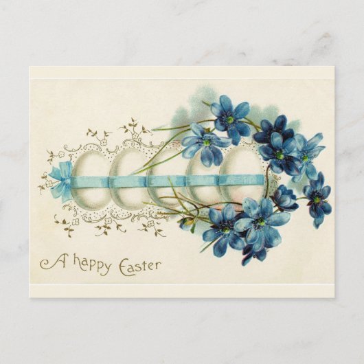  paaseieren gebonden met blauw lint briefkaart (Voorkant)