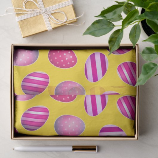 Paaseieren Geel en roze patroon Tissuepapier (Geschenk)