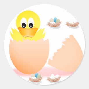 Paaseieren, gele kip, klassieke ronde sticker