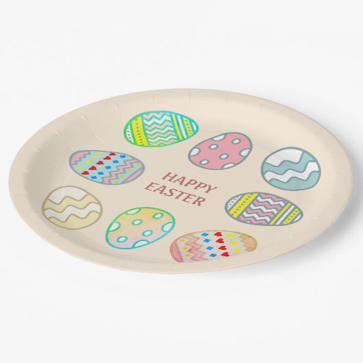 Paaseieren, geverfd op lichte champagne Beige Papieren Bordje (Gekanteld)
