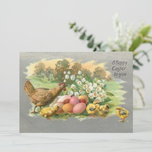  paaseieren, hen- en cichorei-Kaart Feestdagenkaart (Staand voorkant)