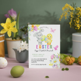 Paaseieren Hunt & Brunch Schattige Bunny & Chick Kaart