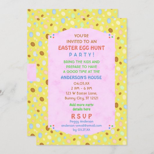 Paaseieren Hunt Party Elegant Retro Roze Geel Kaart (Voorkant / Achterkant)