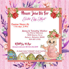 Paaseieren Hunt Rustic Rozen Bunny Kind Uitnodigin Notitiekaartje