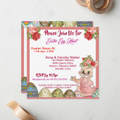 Paaseieren Hunt Rustic Rozen Bunny Kind Uitnodigin Notitiekaartje (Voorkant / Achterkant in situ)