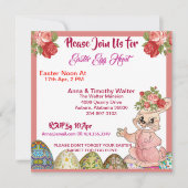 Paaseieren Hunt Rustic Rozen Bunny Kind Uitnodigin Notitiekaartje (Voorkant)