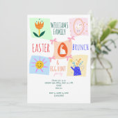 Paaseieren Hunt Wavy Checkerboard Bunny Brunch Bow Kaart (Staand voorkant)