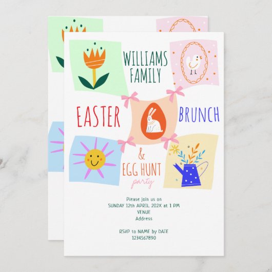 Paaseieren Hunt Wavy Checkerboard Bunny Brunch Bow Kaart (Voorkant / Achterkant)