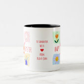 Paaseieren Hunt Wavy Checkerboard Bunny Brunch Bow Tweekleurige Koffiemok (Center)