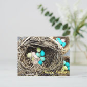 Paaseieren in echte vogelnestfoto feestdagenkaart (Staand voorkant)
