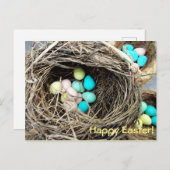 Paaseieren in echte vogelnestfoto feestdagenkaart (Voorkant / Achterkant)