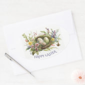 Paaseieren in een bloemnest ovale sticker (Envelop)