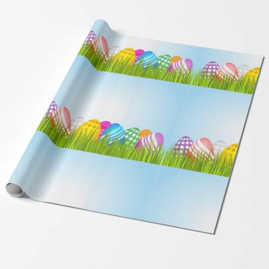paaseieren in gras- en verpakkingspapier cadeaupapier (Uitgerold)