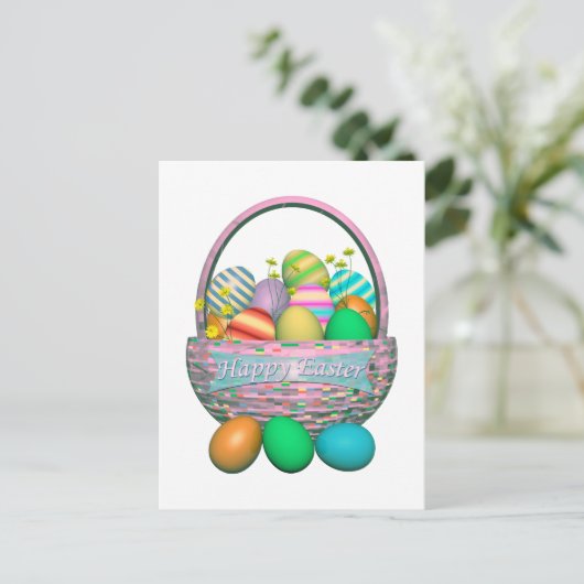 Paaseieren in mandje feestdagenkaart (Staand voorkant)