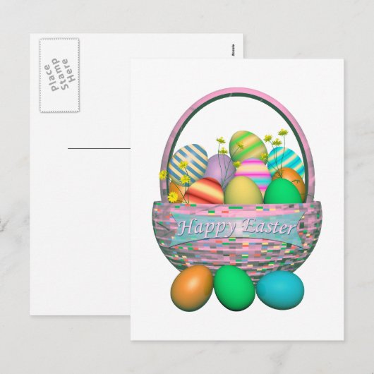 Paaseieren in mandje feestdagenkaart (Voorkant / Achterkant)